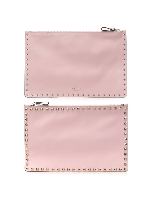 Rockstud Leather Clutch Bag Pink - VALENTINO - BALAAN 1