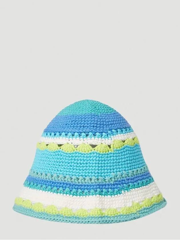 Embroided Logo Striped Cotton Crochet Bucket Hat - GANNI - BALAAN 3