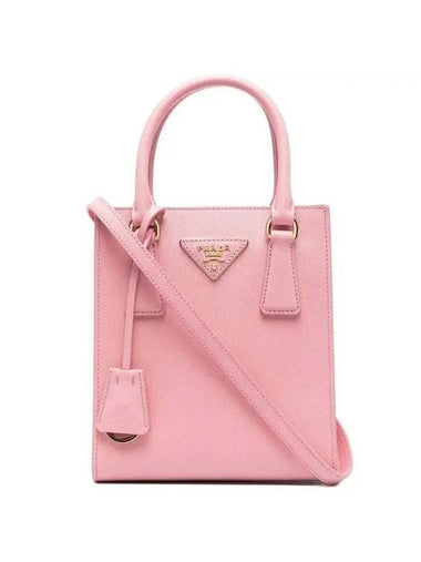 Triangular Logo Saffiano Leather Tote Bag Petal Pink - PRADA - BALAAN 1