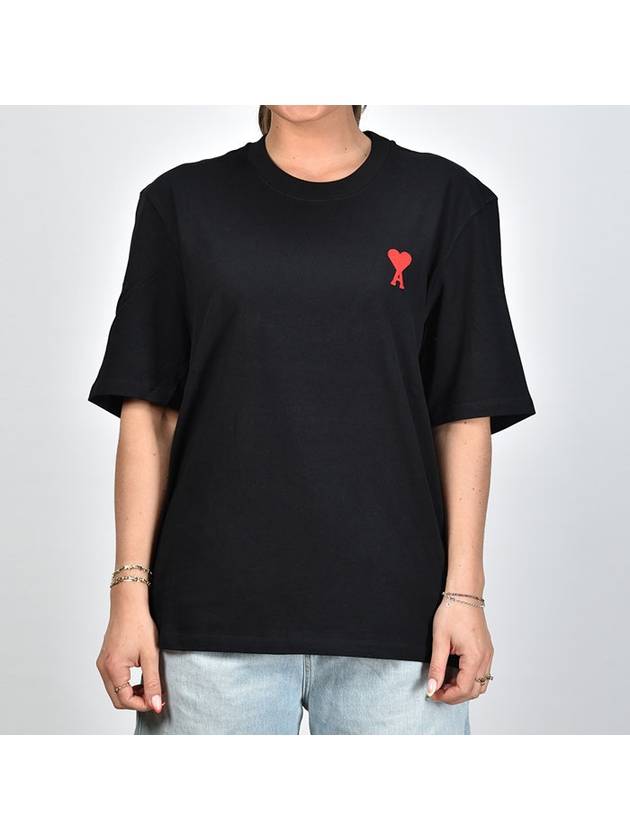 Heart Logo Cotton Jersey Short Sleeve T-Shirt Black - AMI - BALAAN 5