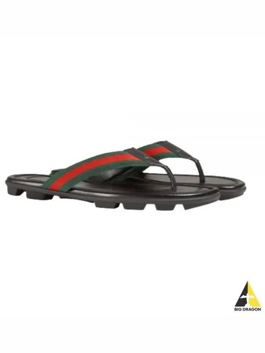 Web Three Stripes Leather Sandals Black - GUCCI - BALAAN 2