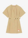 V-neck Shirt Belt Cotton Short Dress Beige - KENZO - BALAAN 2
