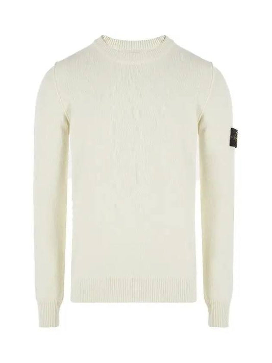 Logo Patch Lambswool Crewneck Knit Top Natural - STONE ISLAND - BALAAN 2