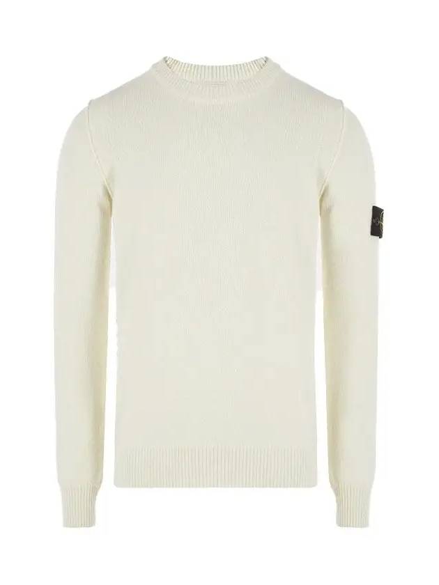 Logo Patch Lambswool Crewneck Knit Top Natural - STONE ISLAND - BALAAN 2