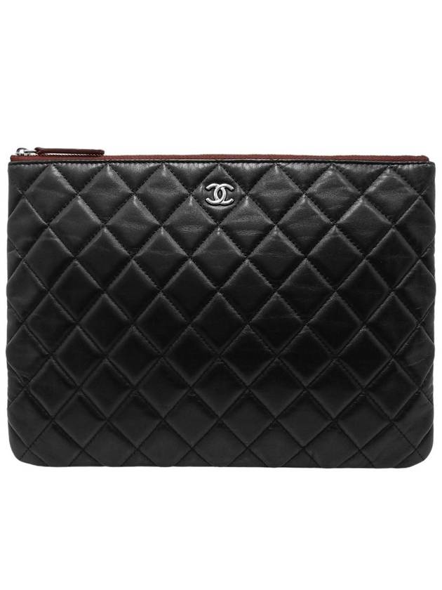 Women s A82545 Black Lambskin Silver Logo New Medium Clutch Bag - CHANEL - BALAAN 1