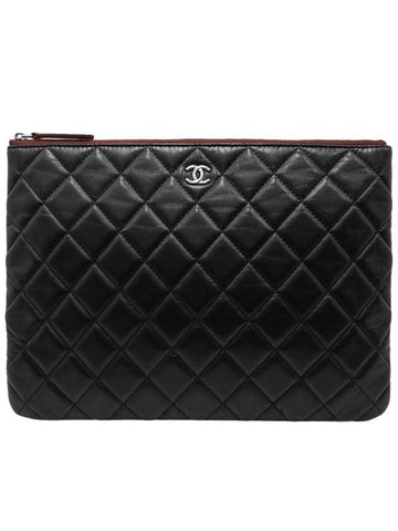 Women s A82545 Black Lambskin Silver Logo New Medium Clutch Bag - CHANEL - BALAAN 1