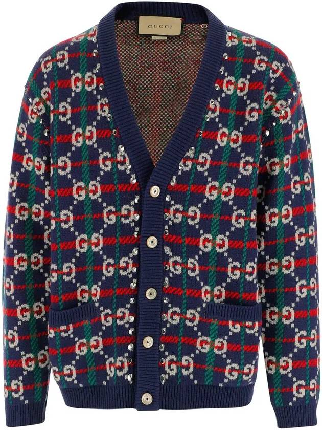 GG Supreme Check Wool Cardigan Blue - GUCCI - BALAAN 3