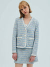 V Neck Check Tweed Jacket Blue - OPENING SUNSHINE - BALAAN 3