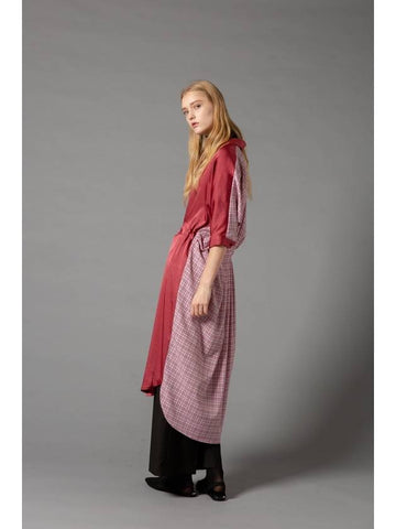 Women's Gorgeous Silky Shirt Long Dress Wine - PRETONE - BALAAN 1