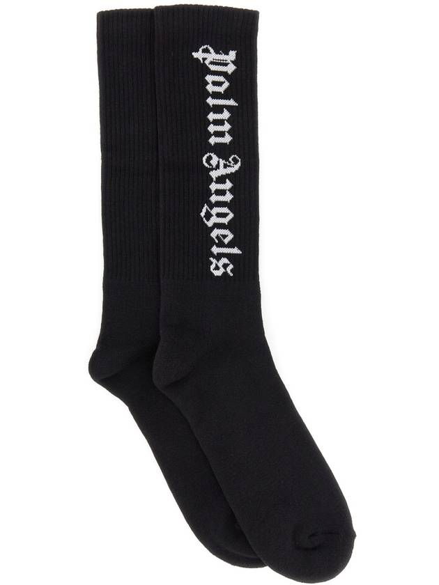 Vertical Logo Cotton Socks Black - PALM ANGELS - BALAAN 4