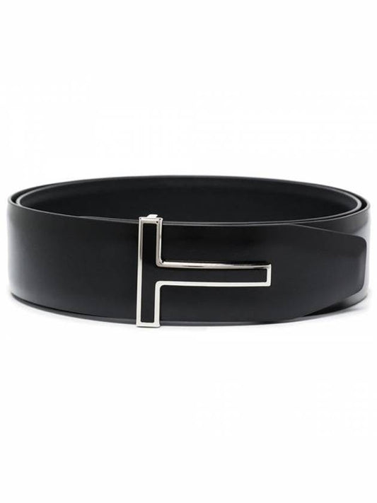 silver T logo buckle double-sided belt black - TOM FORD - BALAAN 1