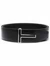 Silver T Logo Buckle Double-Sided Leather Belt Black - TOM FORD - BALAAN 1