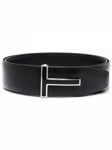 Silver T Logo Buckle Double-Sided Leather Belt Black - TOM FORD - BALAAN 1