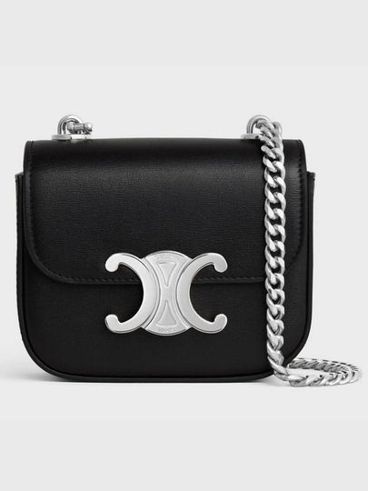 Triomphe Chain Shiny Calfskin Small Cross Bag Silver Black - CELINE - BALAAN 2