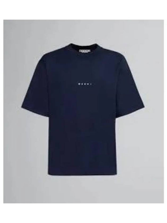 Logo Organic Cotton Short Sleeve T-Shirt Navy - MARNI - BALAAN 2