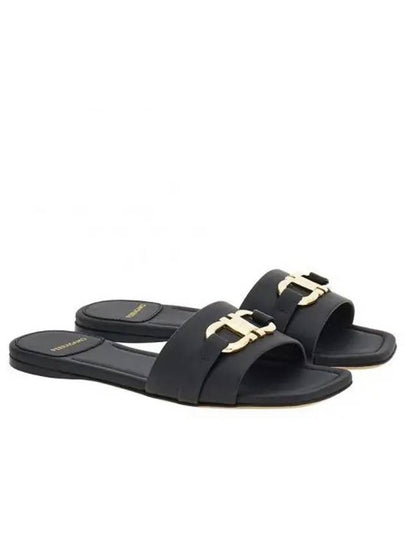 Gancini Ornament Flat Slide Black - SALVATORE FERRAGAMO - BALAAN 2