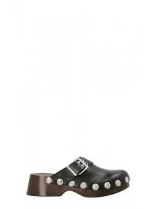 Women's Buckle Studded Leather Clog Mule Black - GANNI - BALAAN 2