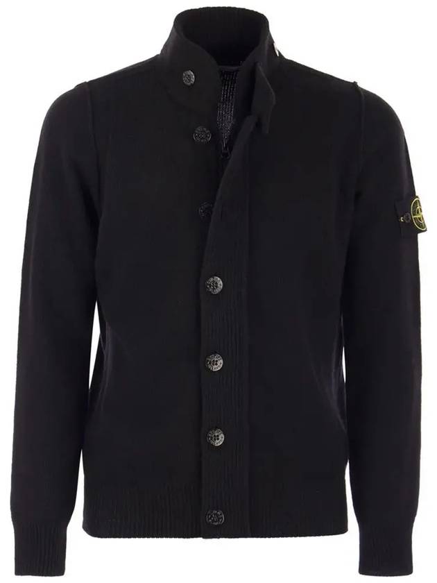 Lambswool Knit Cardigan Black - STONE ISLAND - BALAAN 2