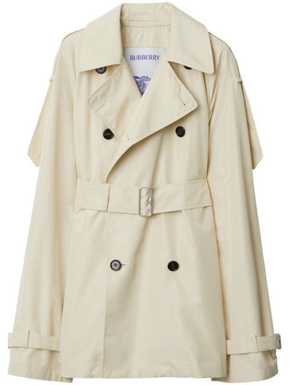 Double Breasted Short Silk Trench Coat Calico - BURBERRY - BALAAN 2