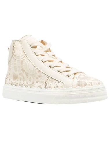 Women's Lauren Lace Mid-Top Sneakers Beige - CHLOE - BALAAN 1