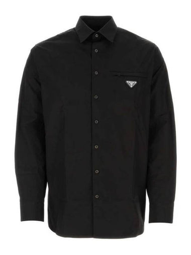 Cotton Long Sleeve Shirt Black - PRADA - BALAAN 1