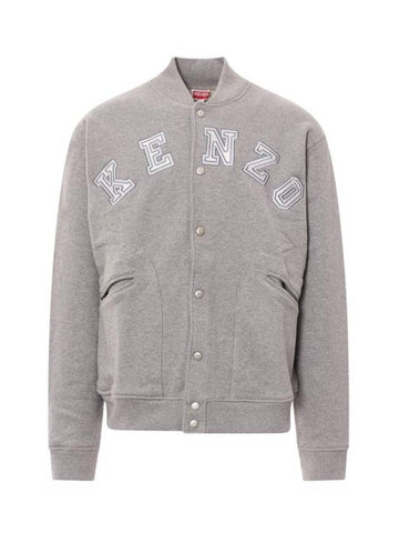 Academy Embroidered Logo Cotton Bomber Jacket Grey - KENZO - BALAAN 1