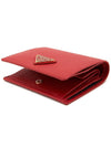 women's gold triangle logo saffiano bifold wallet red - PRADA - BALAAN.