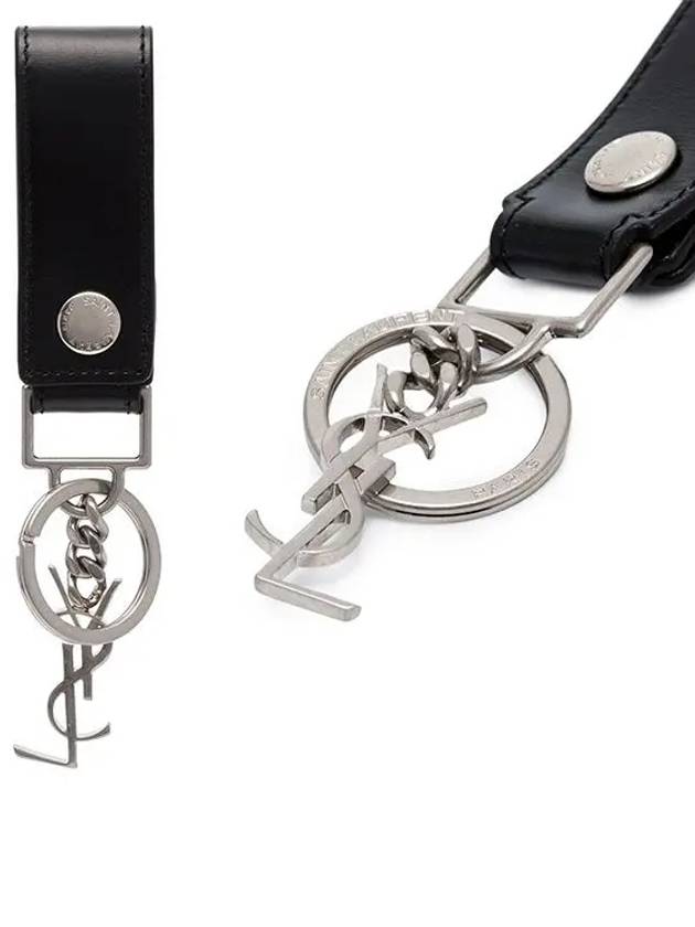 Monogram Leather Key Holder Black Silver - SAINT LAURENT - BALAAN 2