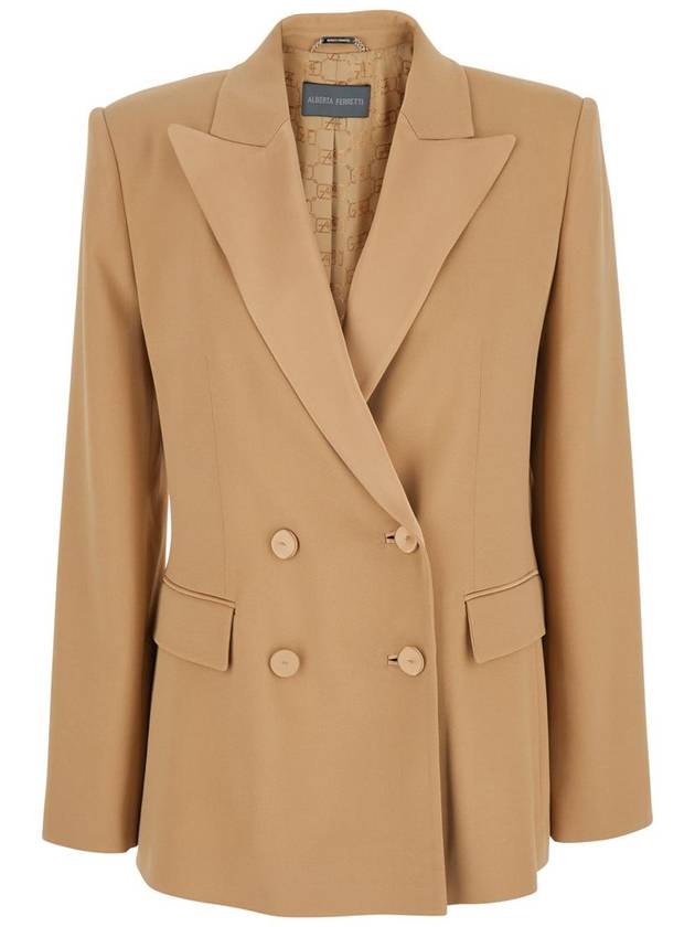 'Enver' Beige Double-Breasted Jacket With Pointed Lapels In Tech Fabric Blend Woman - ALBERTA FERRETTI - BALAAN 1