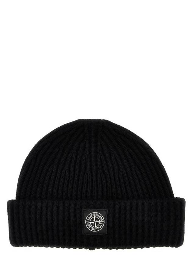 N22C3 Full Rib RWS Wool Beanie Black - STONE ISLAND - BALAAN 1