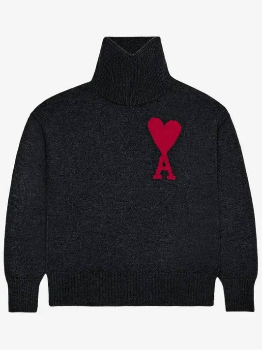 Intarsia Heart Logo Turtleneck Black - AMI - BALAAN 2