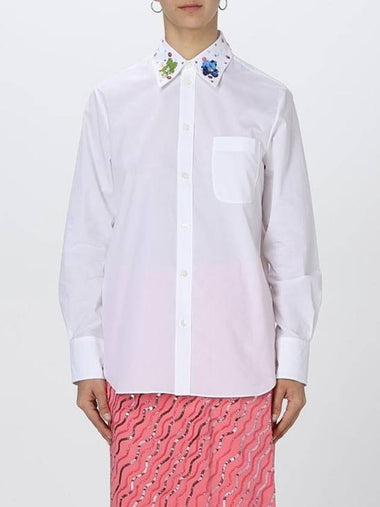 Embroidered Collar Regular Fit Shirt Lily White - MARNI - BALAAN 1