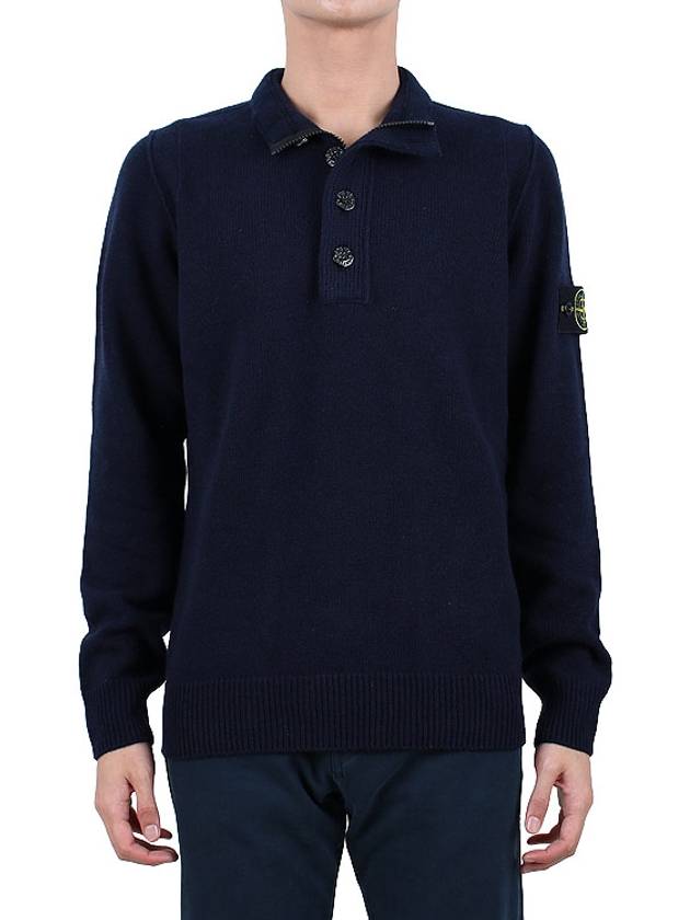 Wappen Patch Button Knit Top Navy - STONE ISLAND - BALAAN 4