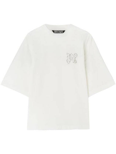 Palm Angels Embroidered Monogram Short Sleeve T Shirt Off White - PALM ANGELS - BALAAN 1