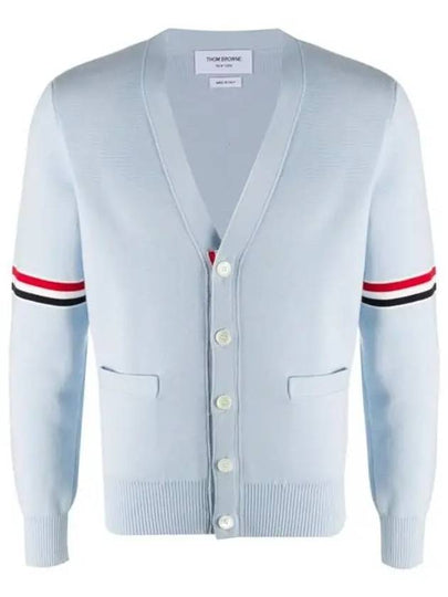 Milano Stitch Sprite Armband Cotton V-neck Cardigan Light Blue - THOM BROWNE - BALAAN 2