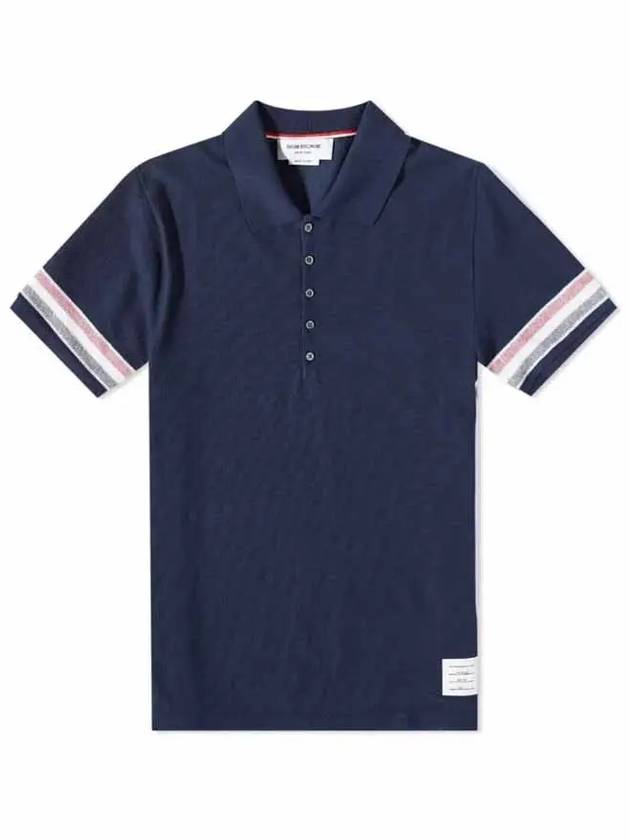 Men's RWB Stripe Cotton Polo Shirt Navy - THOM BROWNE - BALAAN 2