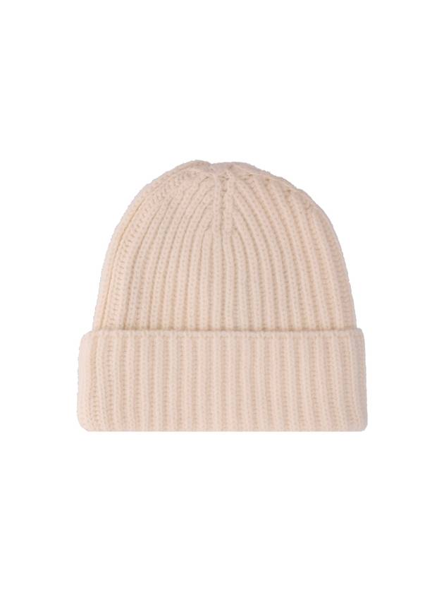 Logo Patch Ribbed Wool Cashmere Beanie White - PATOU - BALAAN 3