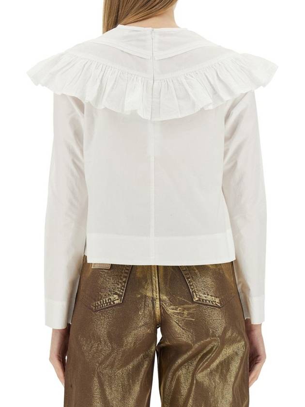 Poplin Frill Cotton Blouse White - GANNI - BALAAN 4