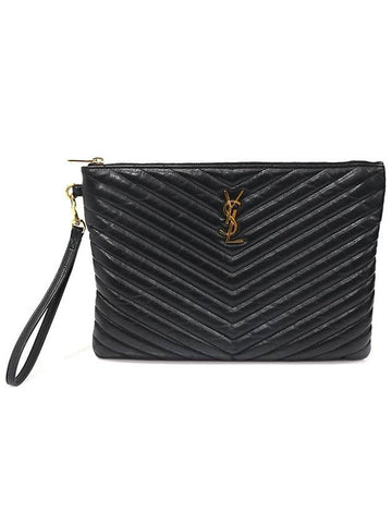 559193 Black Quilted Calfskin Gold Monogram Tablet New Medium Clutch - SAINT LAURENT - BALAAN 1