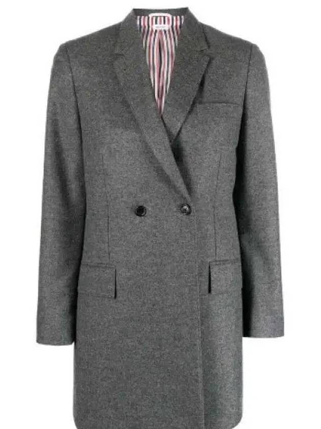 Women's Flannel Sports Wool Double Coat Medium Grey - THOM BROWNE - BALAAN 2