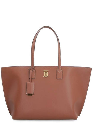 Monogram Motif Medium Leather Tote Bag Brown - BURBERRY - BALAAN 1