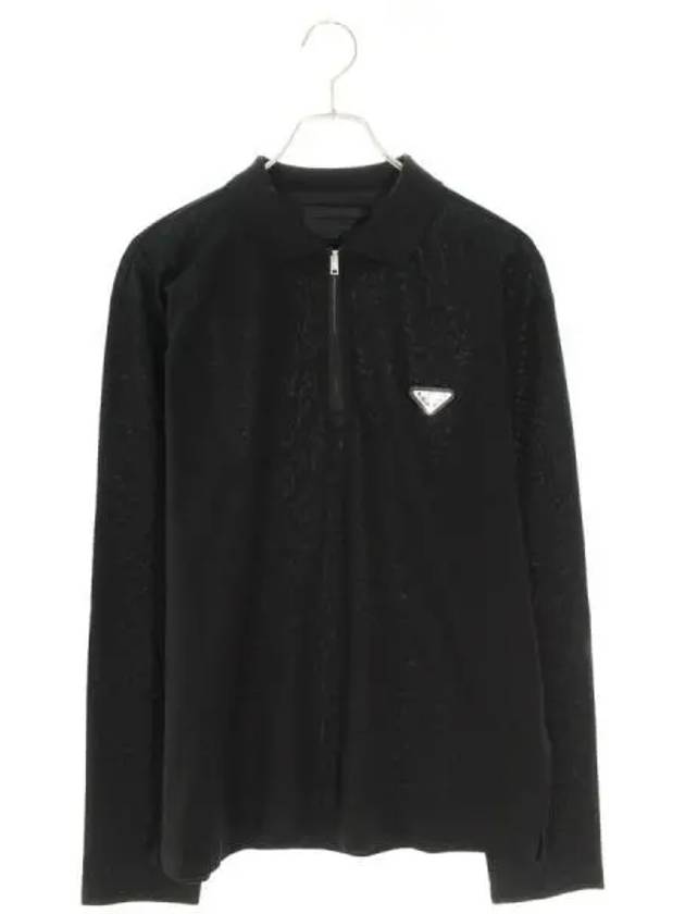 Triangle Logo Long Sleeve Polo Shirt Black - PRADA - BALAAN 2