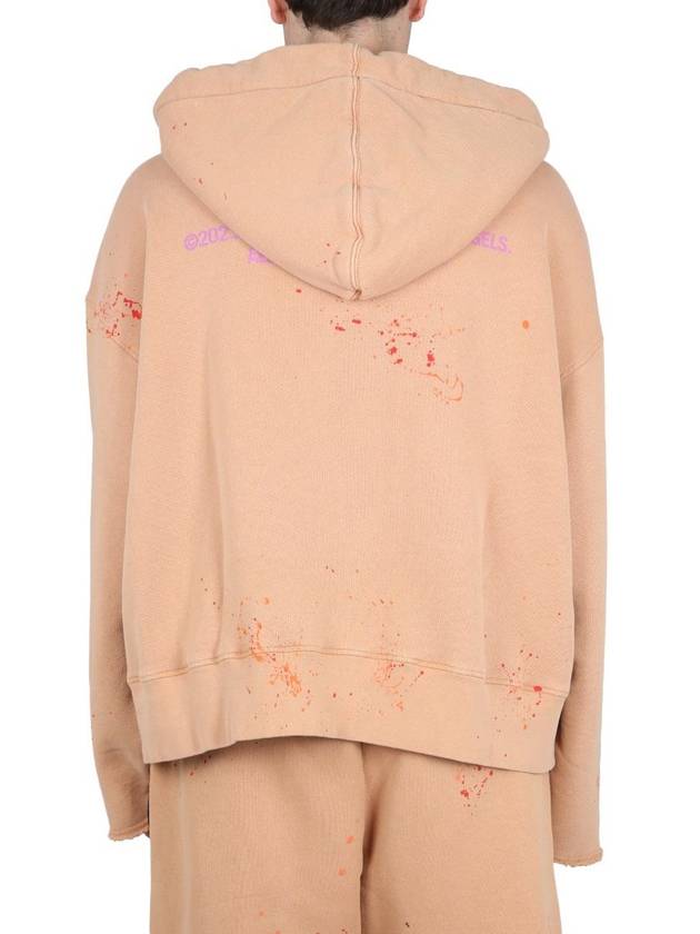 Logo Print Paint Splatter Cotton Hoodie Beige - PALM ANGELS - BALAAN 4