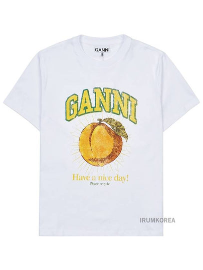 Women's Relaxed Peach Print Short Sleeve T-Shirt White - GANNI - BALAAN 2