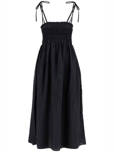 Smoke Strap Viscose Habotai Midi Dress Black - GANNI - BALAAN 1