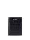 Credit Crocodile Embossed Leather Card Wallet Black - SAINT LAURENT - BALAAN 1