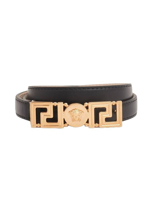 Greca gold buckle leather belt black - VERSACE - BALAAN.