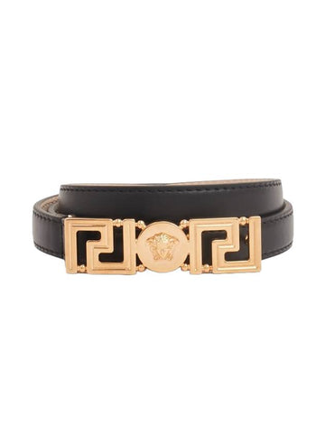 Greca Gold Buckle Leather Belt Black - VERSACE - BALAAN 1