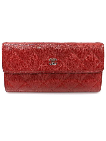 A50096 Red Caviar Silver CC Logo Classic Timeless Flap Long Wallet 21st - CHANEL - BALAAN 1