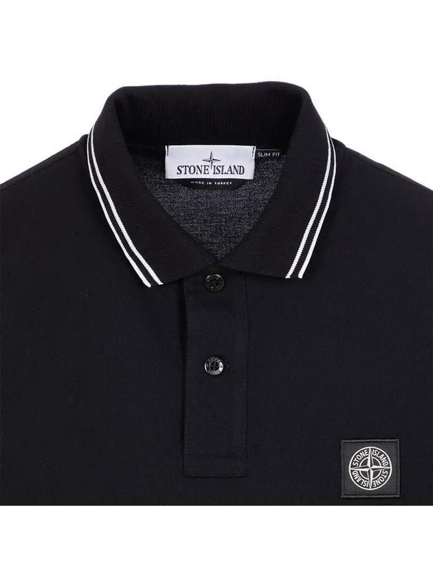 Stretch Cotton Pique Short Sleeve Polo Shirt Black - STONE ISLAND - BALAAN 4